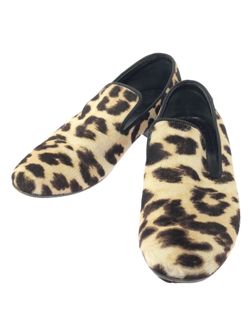 Celine Leopard Leather Calf Hair Slip-on Shoes Beige